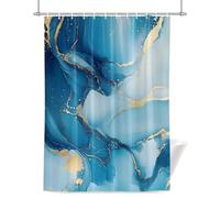 Blue Marble Shower Curtain for Bathroom, Gold Cracks Texture Rock Modern Abstract Art Waterproof Cloth Fabric Bathroom Accessories Set with 12 Rust Proof Plastic Hooks, 56” x 78”