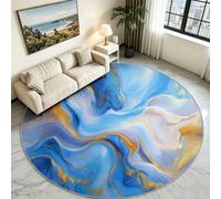 Blue Marble Swirl Round Rug 160 cm, Modern Washable Circular Carpet | Fluid Wave Pattern Circle Mat, Non-Skid Rubber Base, Soft Dirt Resistant Low Pile Floor Rug for Lounge & Coffee Table