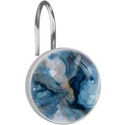 Blue Marble Texture Decorative Shower Curtain Hook, Rustproof Stainless Steel Shower Curtain Ring for Bathroom, Shower Curtain Hangers for Shower Rod, 12 Pack