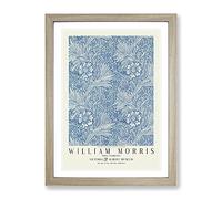 Blue Marigold With Border By William Morris Classic Painting Framed Wall Art Print, Ready to Hang Picture for Living Room Bedroom Home Office Décor, Oak A4 (34 x 25 cm)
