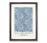 Blue Marigold with Border by William Morris Framed Print | A2 Walnut Framed Wall Art | Ready to Hang | Modern Floral Picture | Living Room Bedroom Lounge Office