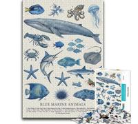 Blue Marine Animals Illustration Art Wooden Puzzle, Adults, 1000 Pieces | Jigsaw Puzzle for Adults: sorting by colour, shape or image area on weekends.