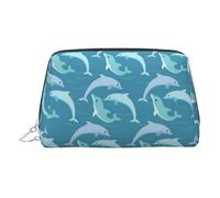 Blue Marine Life Pattern Print Makeup Bag, Cosmetic Bag,Women Pu Leather Cosmetic Bags with Wrist Strap Travel Toiletry Pouch Makeup Bag