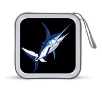 Blue Marlin Fish Funny CD Case 40 Capacity DVD Holder Portable Storage Disc Binder Wallet for Car Home Travel