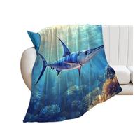 Blue Marlin Fish Personalised Blanket Flannel Throws for Sofa, Lightweight Print Travel Blankets