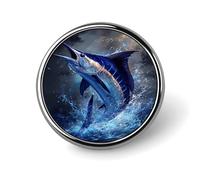 Blue Marlin Jumping Ocean Wave Galactic Sea Turtle Journey Round Aluminum Alloy Pin Badge, Decorative Brooch for Jackets, Backpacks, Hats, Shirts, Stylish Metal Lapel Pin Accessory for Men Women 1in