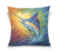 Blue Marlin Throw Pillow Cover Set of 2 Pillow Cases Decorative Cushion Covers for Sofa Couch 16" x 16"