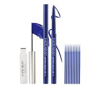 Blue Mascara Set, 5d Waterproof Mascara and Eyeliner Set with 100 Cotton Swabs Non-smudged, Long Lasting Suitable for Daily Use Ideal for Party and Stage Makeup (Blue)
