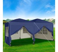 (Blue) MCC Pop-up Gazebo 3m x 6m with Sides Wind Bars & 6 Weight Bags Water Proof Canopy