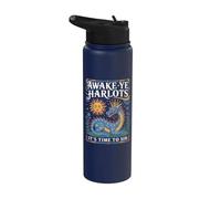 Blue Medieval Dragon Sun Crown Woodcut Fantasy Mythical Stainless Steel Insulated Water Bottle