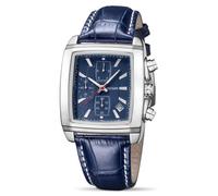 (Blue) MEGIR Men's Business Analog Chronograph Luminous Rectangle Quartz Watch with Stylish Leather Strap for Sport & Work 2028
