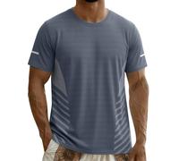 Blue Mens Gym T Shirt Drying Running Training Tight Fitting Oversized Print T Shirt Moisture Wicking Athletic Tees Exercise Lightweight Activewear Short Sleeves Gym Workout Top Size L