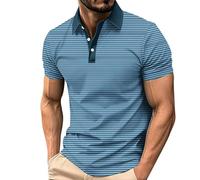 Blue Men's Polo Shirts Short Sleeve Collar T-Shirt Plus Size Loose Trendy Shirt Button Up Lightweight Comfortable Sports T Shirts Fit Casual Summer Tops for Office Work L