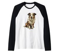 Blue Merle Tricolor Australian Shepherd Dog Illustration Raglan Baseball Tee