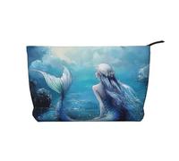 Blue Mermaid Art Prints Corduroy Makeup Bag for Women Girls, Spacious Travel Cosmetic Organiser for Make-up, Toiletries & Essentials