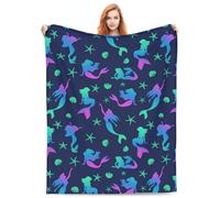 Blue Mermaid Blanket Throw for Girls Kids - Neon Shell Pattern Super Soft Blanket - Gift Ideas for 3-10 Year Olds - Sofa Couch Bed Travel - 50"x 60"