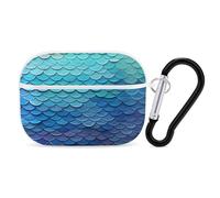 Blue Mermaid Fish Scale Earbuds Organizer Shockproof Protective Airpods Pro Cover with Carabiner Clip Anti Fall Carrying Earphone Case Cover for Airpods Pro 2nd Generation White