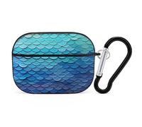 Blue Mermaid Fish Scale Earbuds Organizer Shockproof Protective Airpods Pro Cover with Carabiner Clip Anti Fall Carrying Earphone Case Cover for Airpods Pro 2nd Generation Black