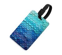 Blue Mermaid Fish Scale Luggage Tag for Suitcases TSA Approved with Name Id Card Suitcase Tags Identifiers Black Strap Clear Window Personalized Baggage Tag for Cruise Airport Travel Essentials