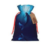 Blue Mermaid Print Holiday Burlap Gift Bag With Drawstring, Small Party Favor Pouches For Christmas Gifting-S Size