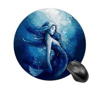 Blue Mermaid Round Mouse Pad, Non-Slip Rubber Base Waterproof Washable, Computer Mouse Mat for Office Gaming Studying, Premium-Textured Durable Portable Circle Mousepad for Desktop PC Notebook