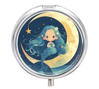 Blue Mermaid Star Moon Pill Case Box with 3 Compartment Medicine Vitamin Organizer for Purse Pocket 5x5cm