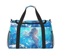 Blue Mermaid2 print Carry on Luggage for Women Men Shoulder Weekender Crossbody Bag for Yoga Travel Must Haves, Black, One Size
