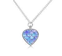 Blue Mermaids Scales Ashes Necklace Dog Pet Urn Necklace Heart Cremation Jewelry with Fill Kit