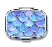 Blue Mermaids Scales Travel Pill Organizer with Mirror
