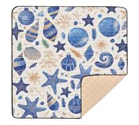 Blue Merry Christmas Bell Starfish Soft Foam Baby Play Tummy Time Mat for Indoor Outdoor One-Piecing Foldable Padded Play Mat for Baby Toddler Infant, 50'' x 50''