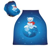 Blue Merry Christmas Earth Bear Stretchy Baby Car Seat Cover,Canopy Nursing Covers,Soft Breathable Windproof Scarf Changepad for Winter Infant Breastfeeding Boys