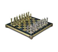 Blue Metal Chess Set With Roman Empire Chess Pieces 13 Inch