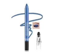 Blue Metallic Eyeshadow Pencil with Pointed Tip and Sharpener - Long-Lasting Smudge-Resistant for Vibrant Eye Makeup Looks, Precision Application as Eyeliner or Eyeshadow, Travel-Friendly Design