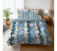Blue Microfiber Bedding Set Duvet Cover King Bedding Set Double Bed Lightweight Breathable Even all the Seasons Pillowcases and Zipper Closure 140 x 200 cm Country Floral Daisy