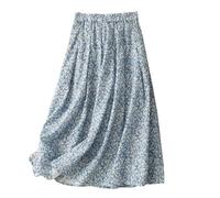 Blue Midi Skirts for Women UK Boho Skirts Summer Gypsy Elasticated Waist Pleated Flared A Line Casual Swing Casual Long Skater