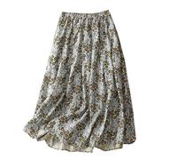 Blue Midi Skirts for Women UK Boho Skirts Summer Gypsy Elasticated Waist Pleated Flared A Line Casual Swing Casual Long Skater