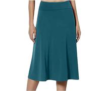 Blue Midi Skirts for Women UK Elasticated Waist Skirts Ladies Pleated A Line Knee Length Jersey Pencil Casual Summer Swing for Office Work Holiday
