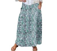 Blue Midi Skirts for Women UK Elasticated Waist Skirts Long Summer Floral with Pockets Casual Pleated A Line Swing Boho for Hoilday Beach