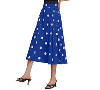 Blue Midi Skirts for Women UK Pleated Skirts A Line Skirt Polka Dot Long Ladies Summer Elasticated Waist Flared Skirt Vintage Swing for Casual Work Party