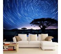 Blue Milky Way Wallpaper Mural 130x80cm Plant Silhouettes Wallpaper 3D Silk Mural Office Bedroom Living Room Apartment Not Self-Adhesive