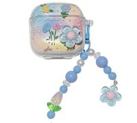 Blue Mini Flower Pattern Accessories Headphone Earphone Protective Cover Case for Huawei FreeBuds SE 3 with Pendant