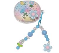 Blue Mini Flower Pattern Accessories Headphone Earphone Protective Cover Case for Xiaomi Air 3 SE with Pendant