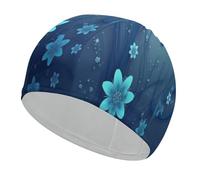 Blue Mini Flower Swirl Bathing Cap High Elasticity Swimming Caps Fit Both Long Hair Short Hair Comfortable Large Shower Cap for Drag Reduction and Hair Protection
