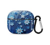 Blue Mini Flower Swirl Bluetooth Earbuds Case Cover Full Body Shockproof Protection Hard Case Support Wireless Charging with Keychain Personalized Gift for AirPods 3