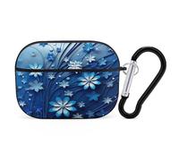 Blue Mini Flower Swirl Earbuds Organizer Shockproof Protective Airpods Pro Cover with Carabiner Clip Anti Fall Carrying Earphone Case Cover for Airpods Pro 2nd Generation Black