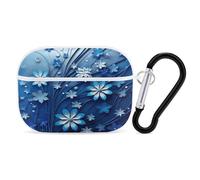 Blue Mini Flower Swirl Earbuds Organizer Shockproof Protective Airpods Pro Cover with Carabiner Clip Anti Fall Carrying Earphone Case Cover for Airpods Pro 2nd Generation White