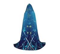 Blue Mini Flower Swirl Print Hooded Wizard Robe Halloween Cloak Medieval Renaissance Cosplay Christmas Party Outfits