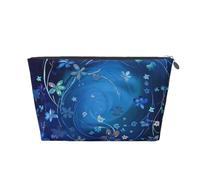 Blue Mini Flower Swirl Print Makeup Bag, Small Travel Cosmetic Bag Toiletry Bag Portable Makeup Pouch with Silver Zipper for Women Girls