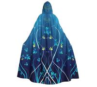 Blue Mini Flower Swirl print Unisex Medieval Viking Hooded Cape Cloak for Halloween Cosplay, Christmas Party Costume Outfits