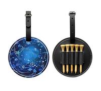 Blue Mini Flower Swirl Printed Golf Tees Organizer Bag, PU Leather Golf Tee Pouch, Portable Tee Holder with Belt Clip, 5 Tee Slots, Golf Bag Accessory and Golf Gift Black